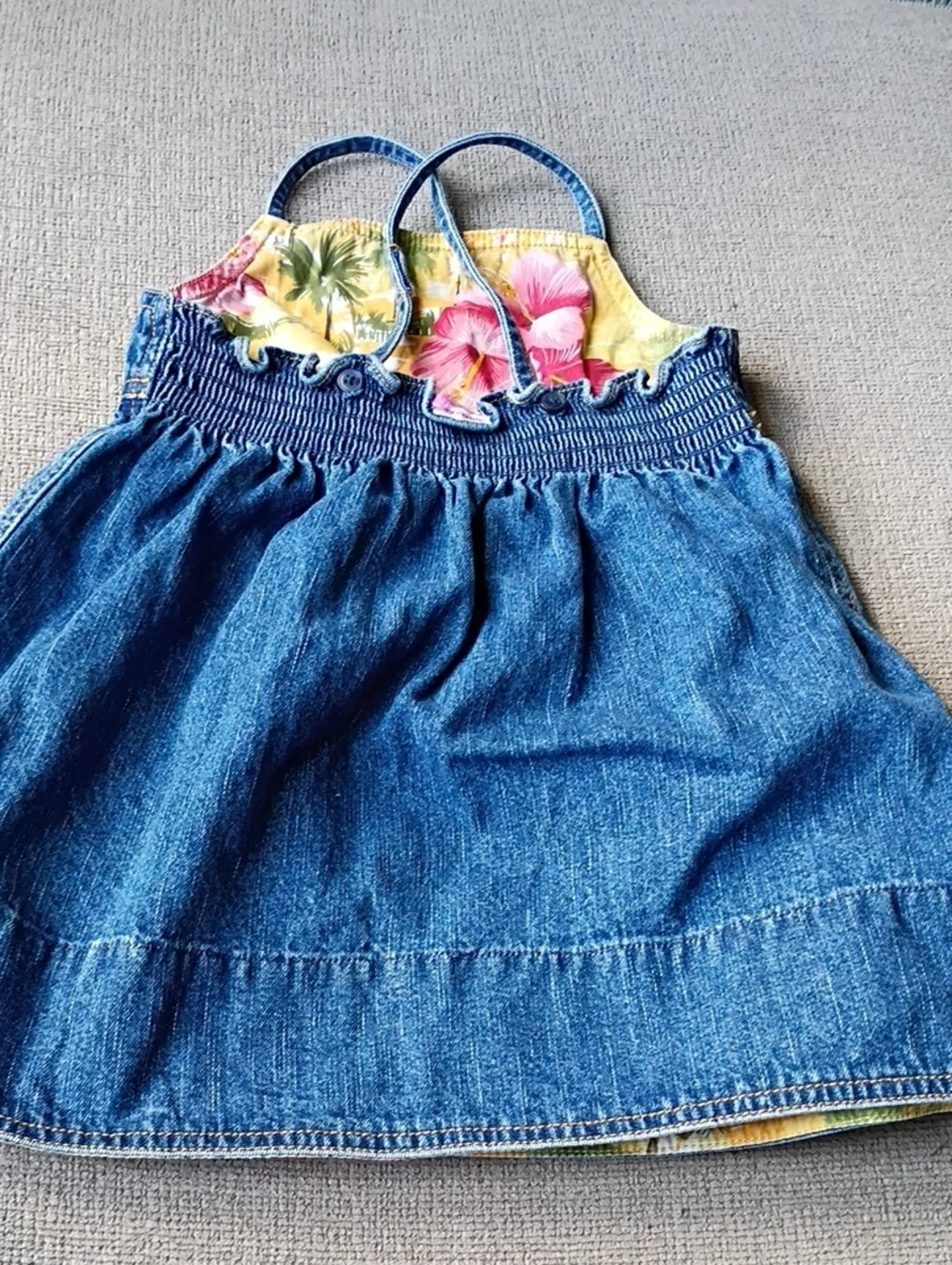 Tropical Embroidered Denim Toddler Dress
